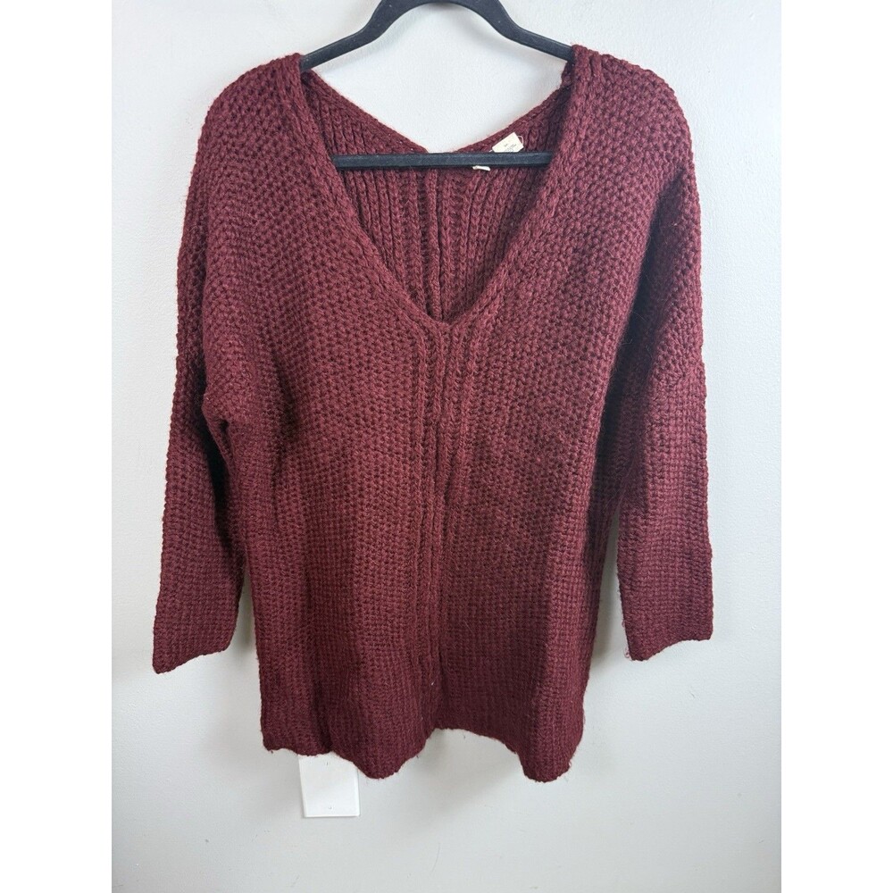 Anthropologie Moth Alpaca Wool Burgundy Channel Oversized Sweater Small b21